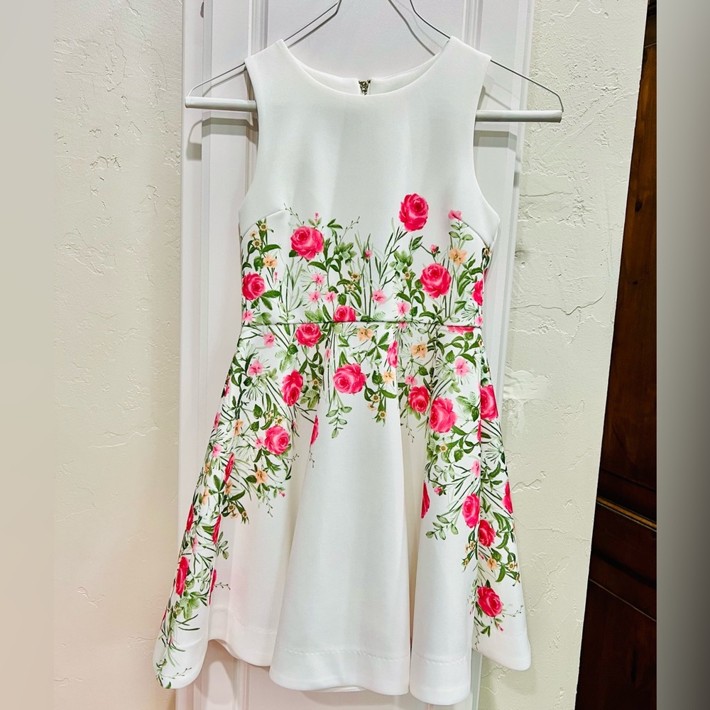 Dressy elegant summer girls dress roses gold zipper